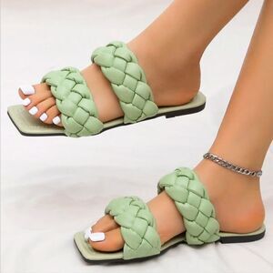 NOT-ME CHUNKY BRAIDED DOUBLE STRAP SQUARE TOE WOMEN"S SLIP-ON SANDAL G1